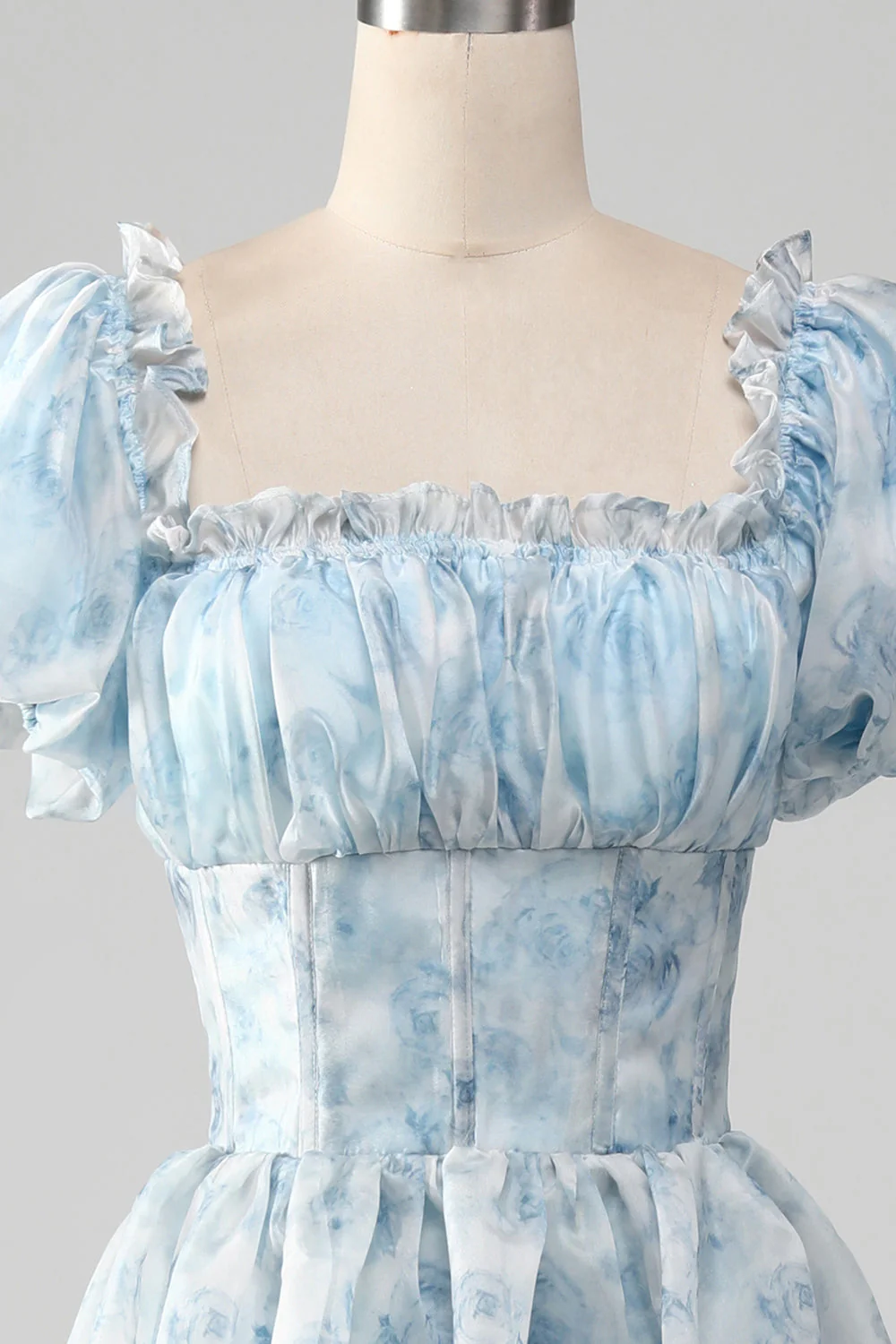 Organza Light Blue Corset Tiered Prom Dress - Image 5