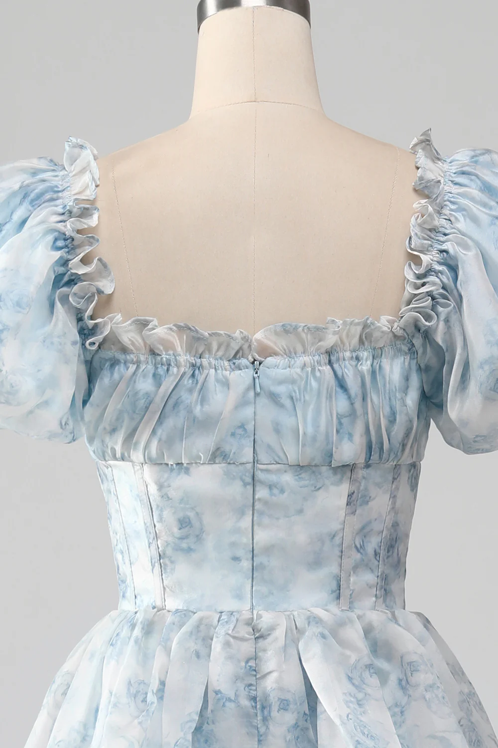 Organza Light Blue Corset Tiered Prom Dress - Image 6