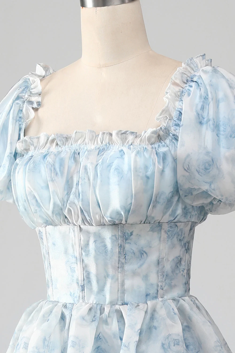 Organza Light Blue Corset Tiered Prom Dress - Image 7