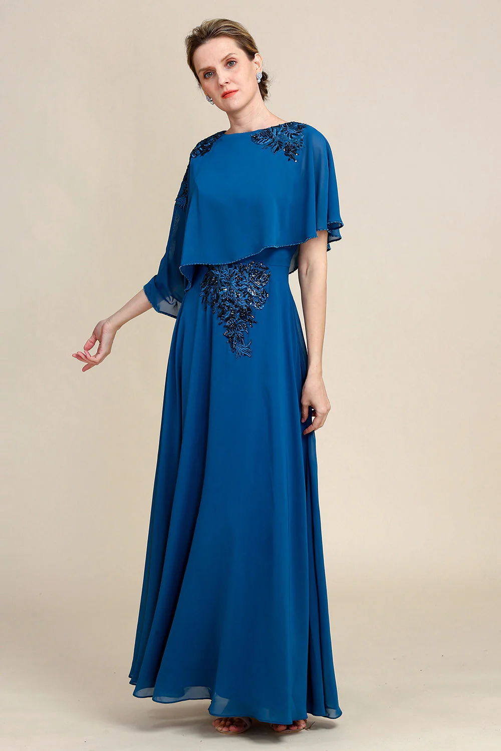 Turquoise Chiffon Mother of the Bride Dress - Image 3