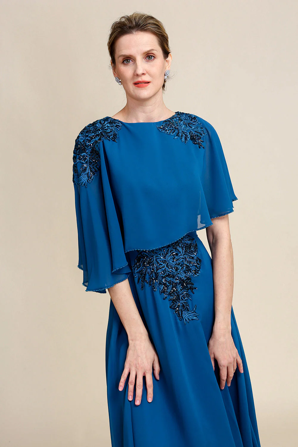 Turquoise Chiffon Mother of the Bride Dress - Image 4