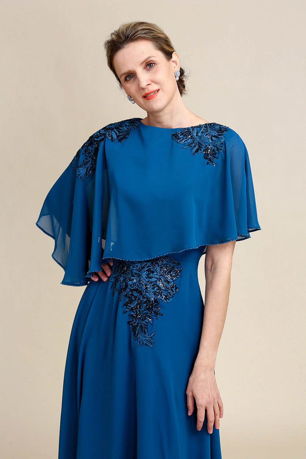 Turquoise Chiffon Mother of the Bride Dress - Image 5