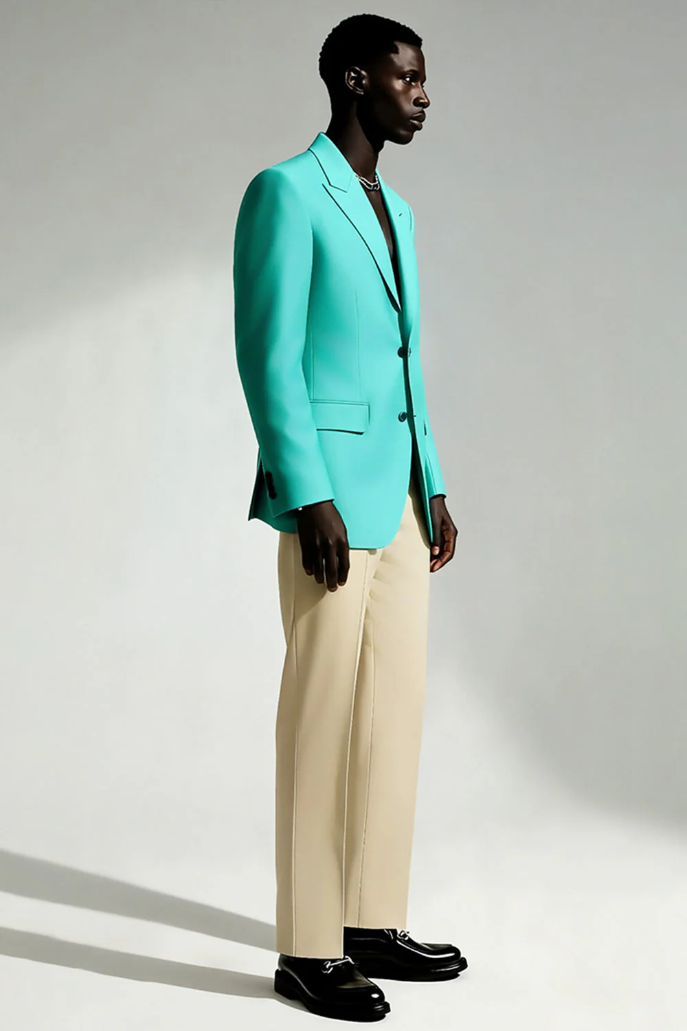 Turquoise Peak Lapel 2 Piece Men's Prom Suits - Image 3