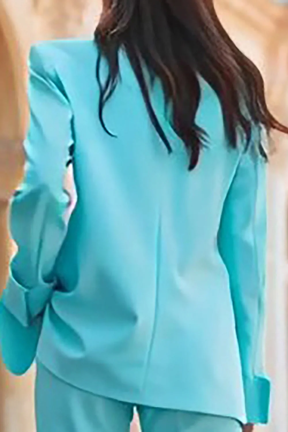 Turquoise Peak Lapel 2 Piece Women's Work Suits - Image 4