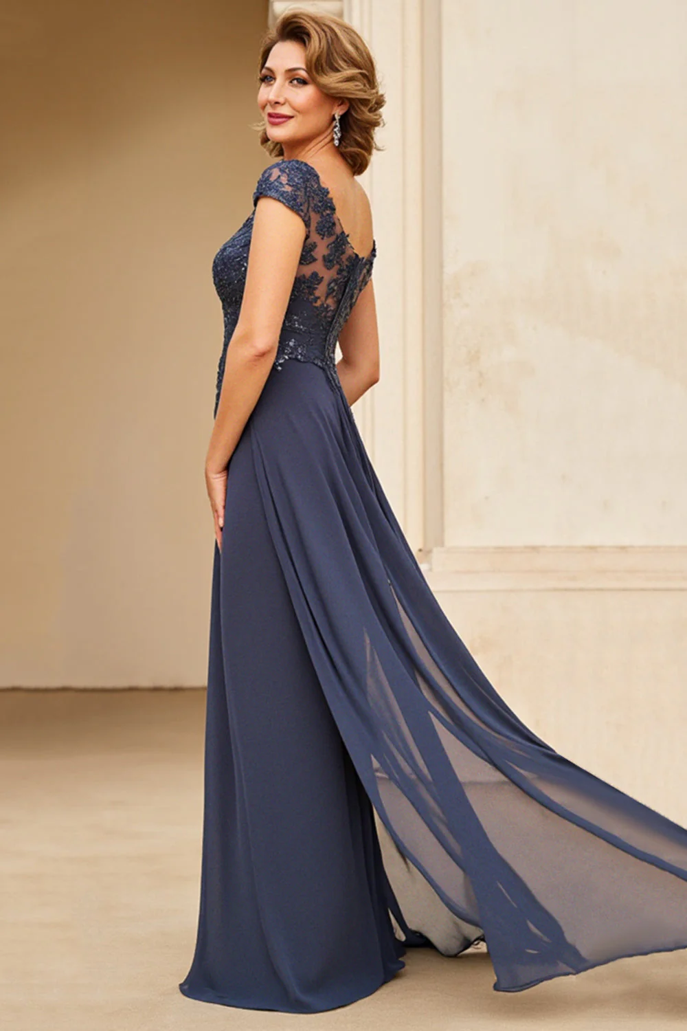 Twilight Applique Chiffon Mother of the Bride Dress with Cap Sleeves - Image 2