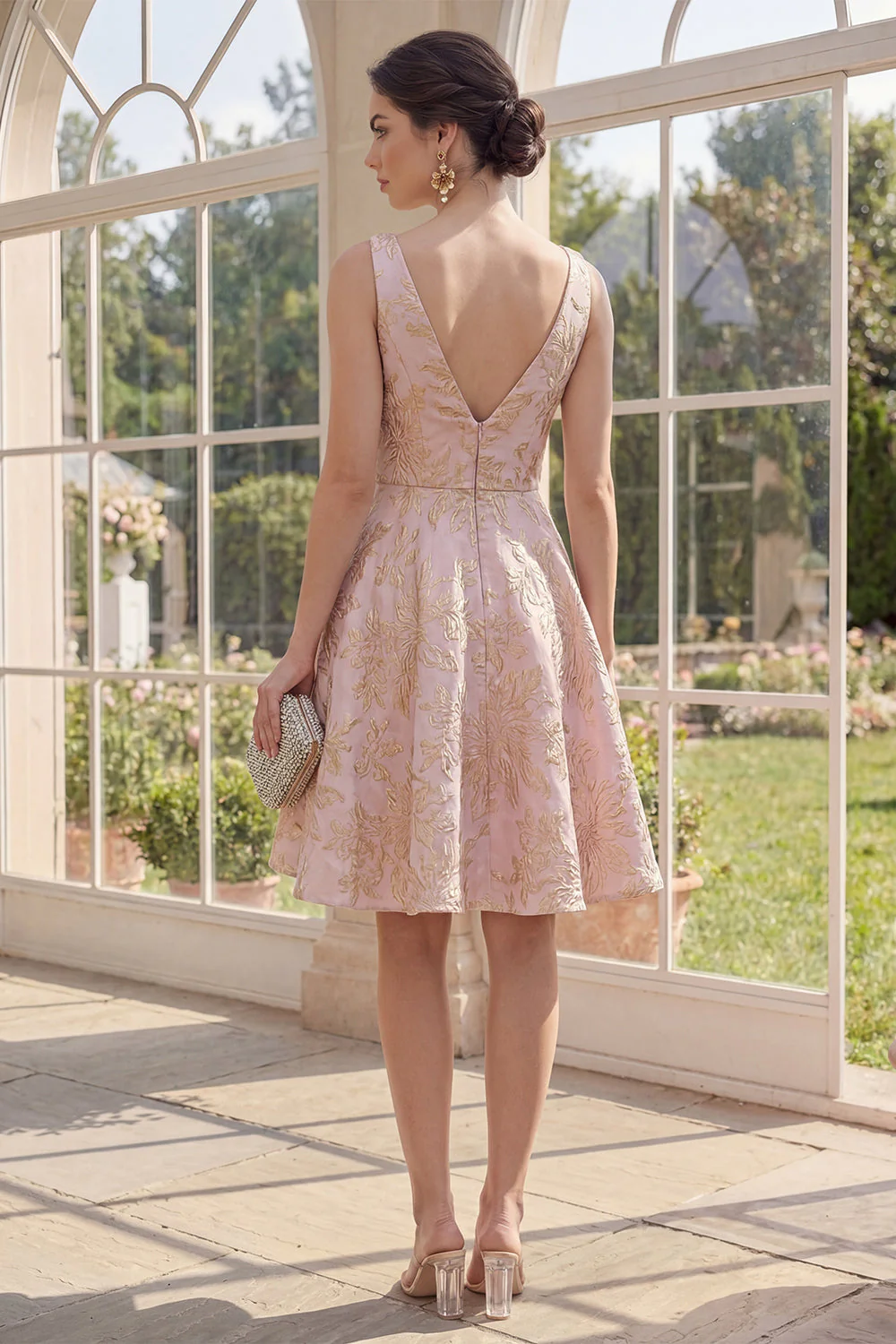 Blush A Line V-Neck Midi Jacquard Floral Dress - Image 2