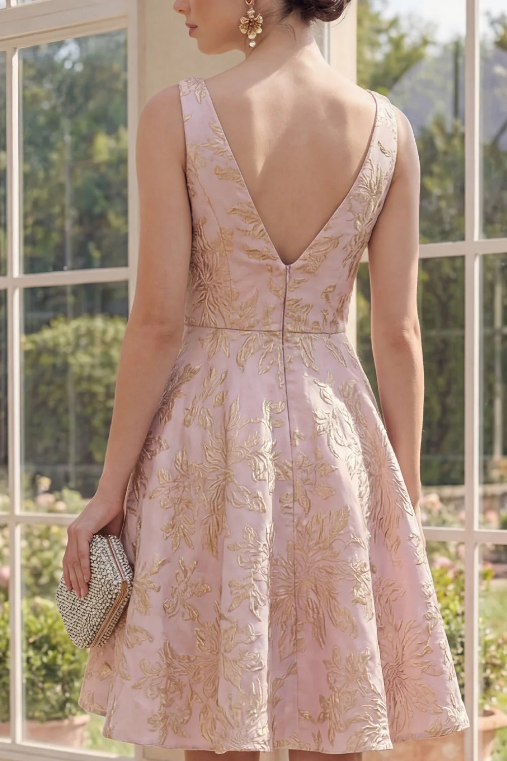 Blush A Line V-Neck Midi Jacquard Floral Dress - Image 4