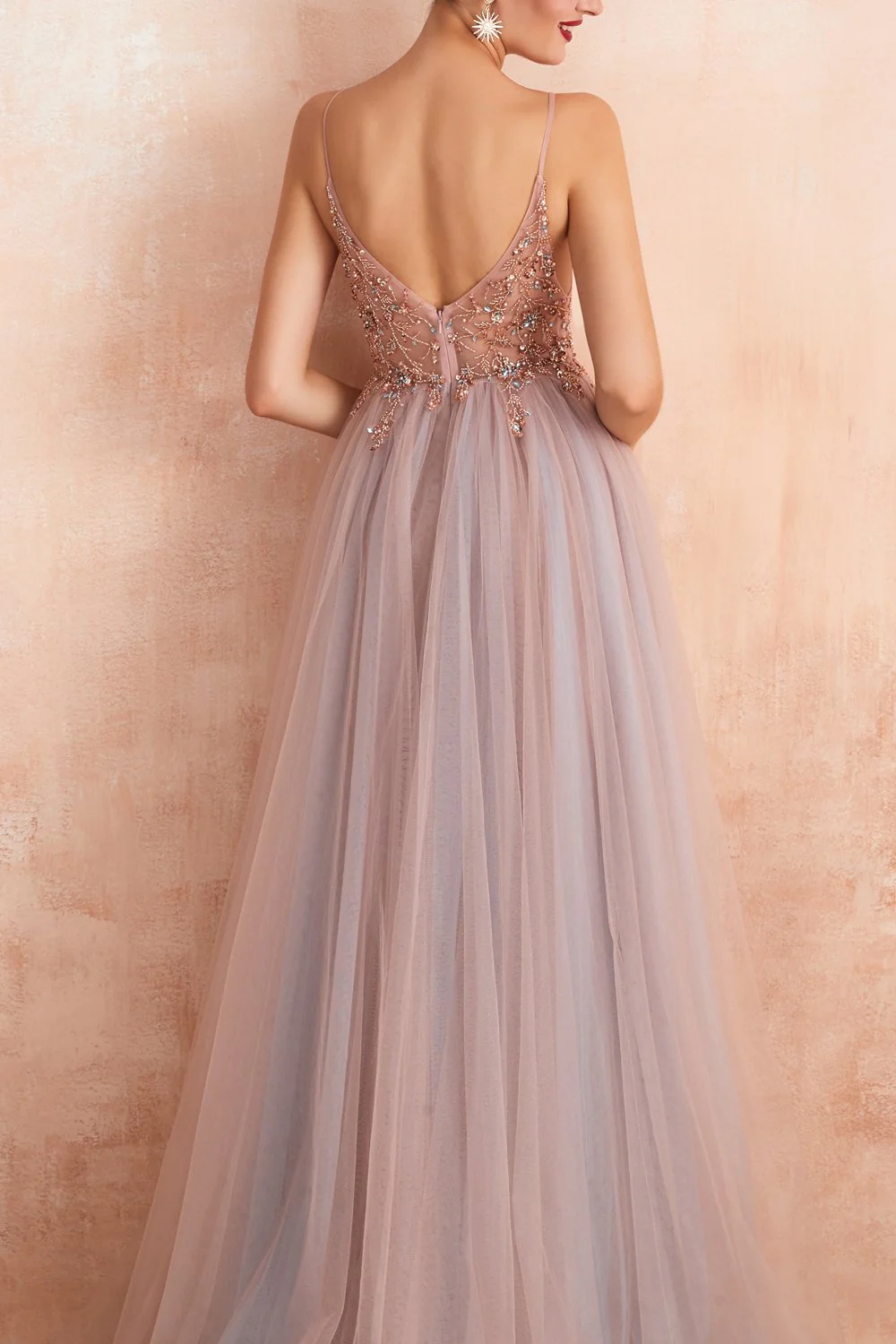 V-neck Grey Pink Tulle Dress - Image 5