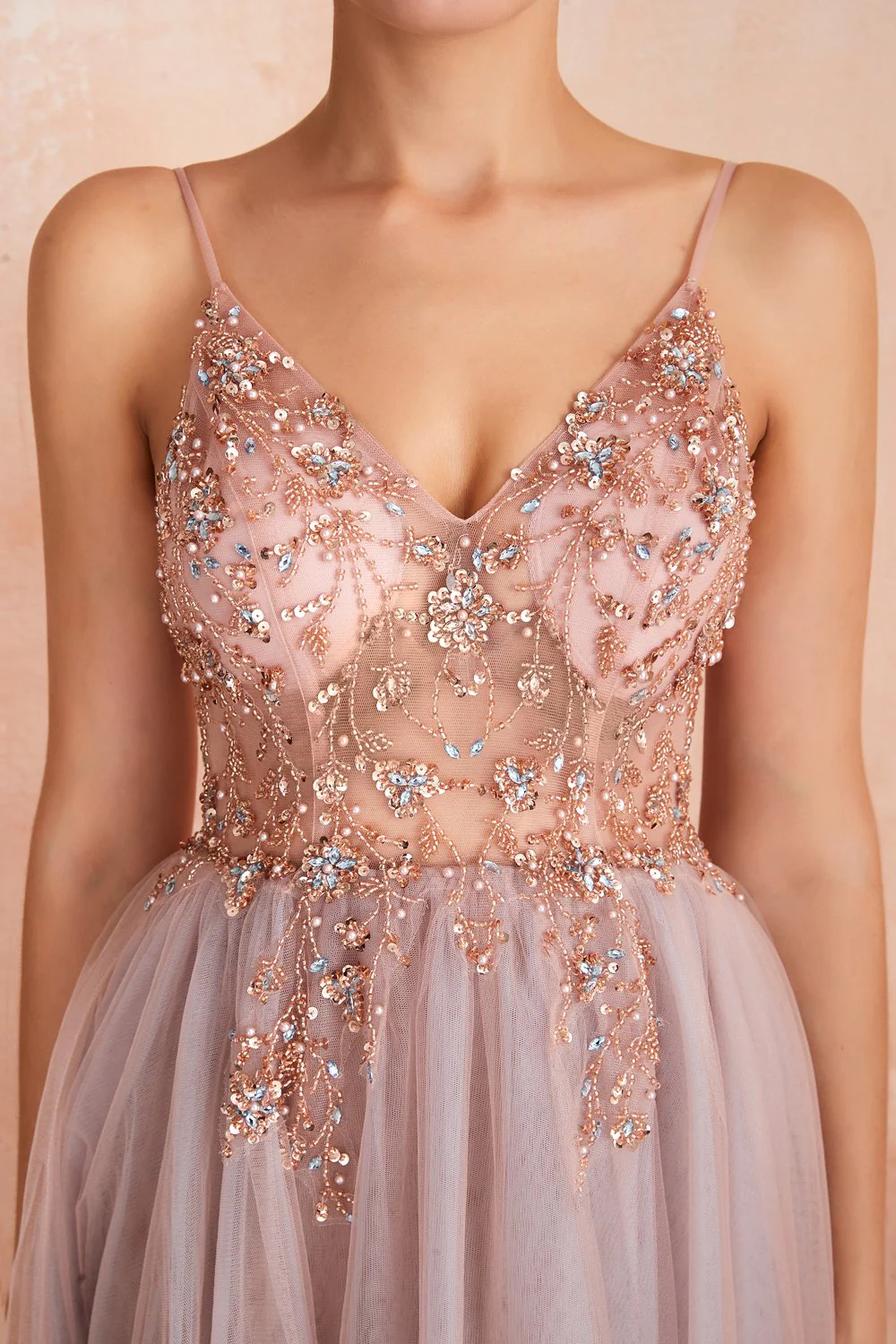 V-neck Grey Pink Tulle Dress - Image 6