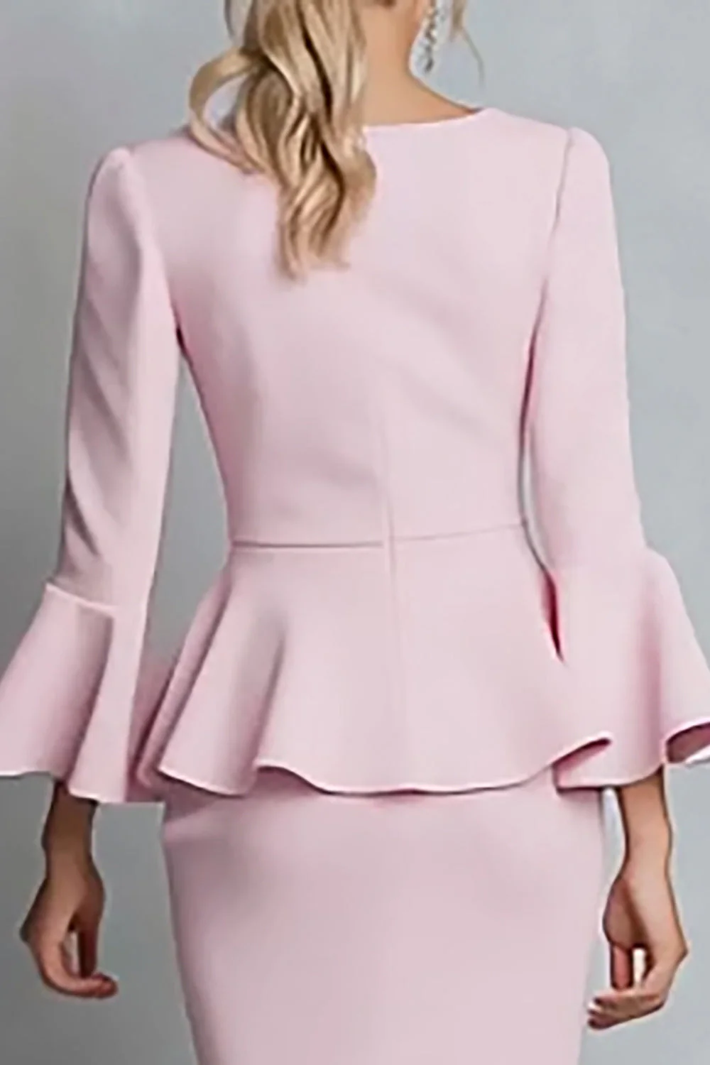 V Neck Ruffled Sheath Pink Midi Work Dress - Image 4