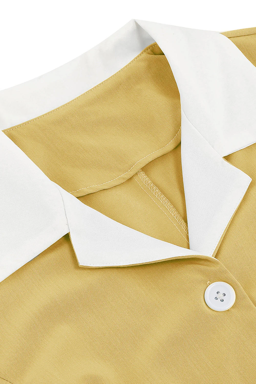 V Neck Yellow Vintage Dress with Button - Image 4