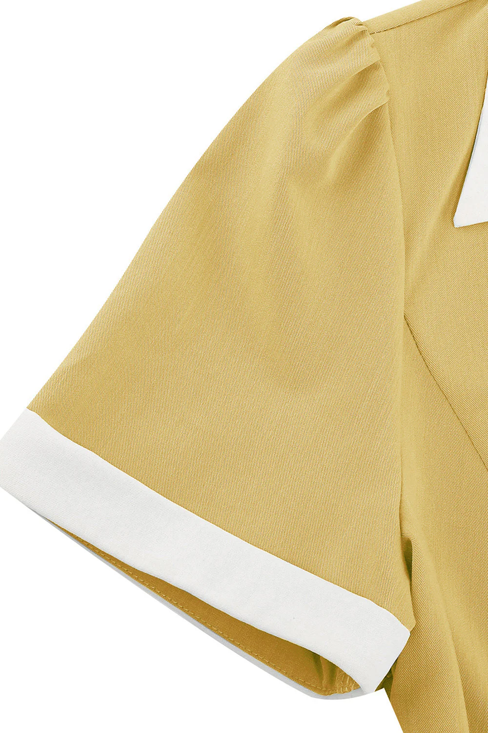 V Neck Yellow Vintage Dress with Button - Image 5