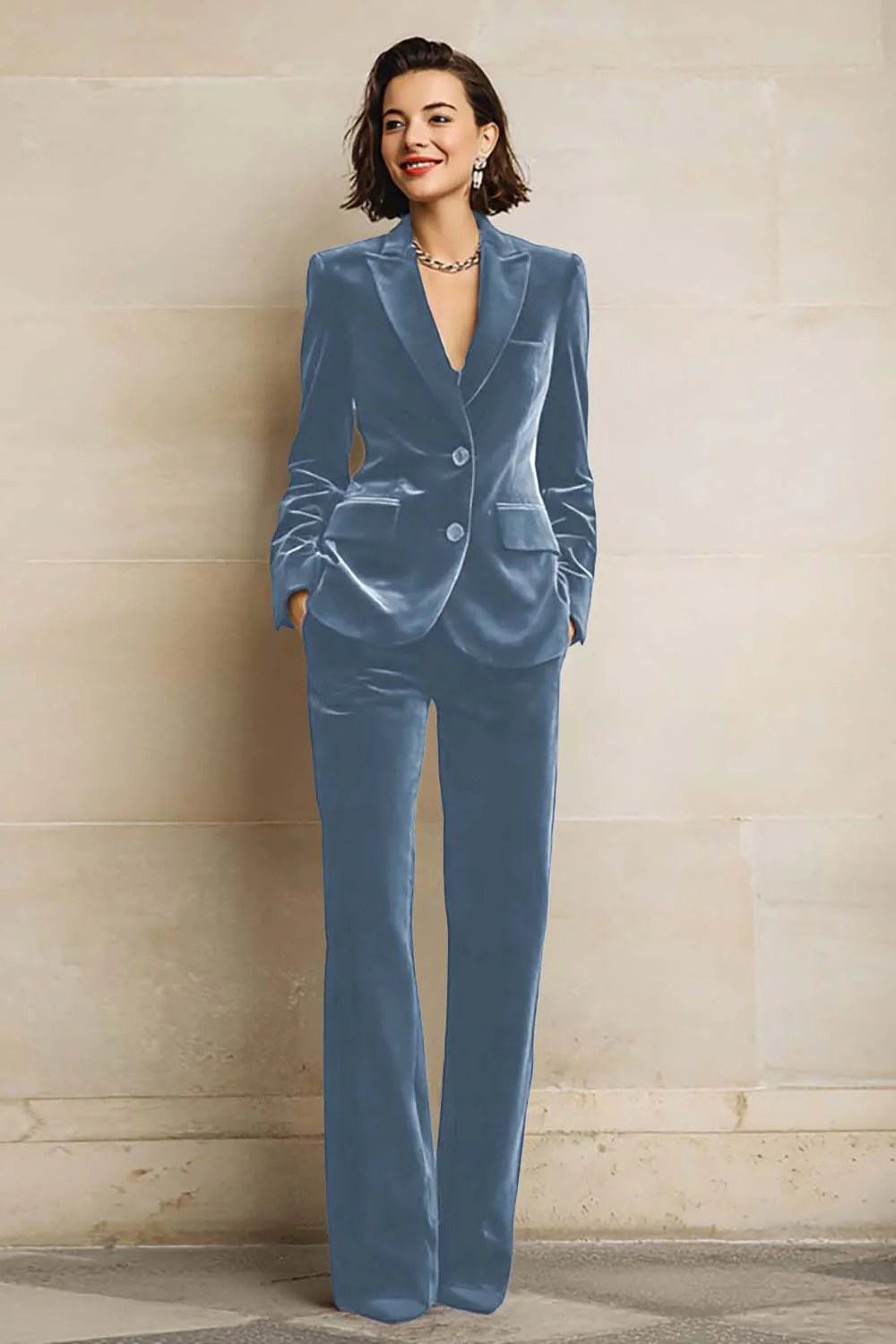 Velvet 2 Piece Plum Peak Lapel Single Breasted Women's Suits - Image 10