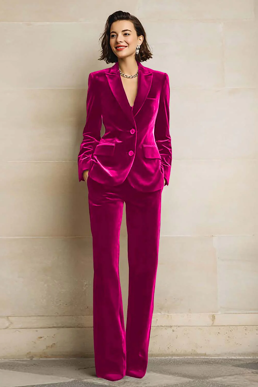 Velvet 2 Piece Plum Peak Lapel Single Breasted Women's Suits - Image 11