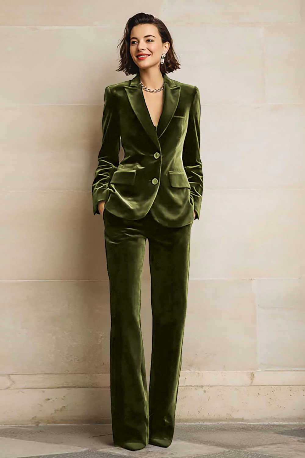 Velvet 2 Piece Plum Peak Lapel Single Breasted Women's Suits - Image 12