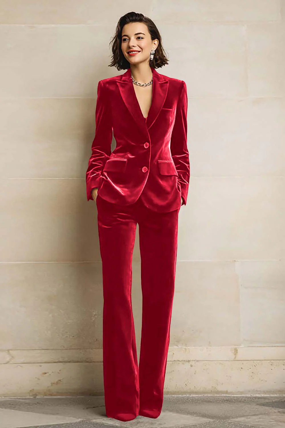 Velvet 2 Piece Plum Peak Lapel Single Breasted Women's Suits - Image 13