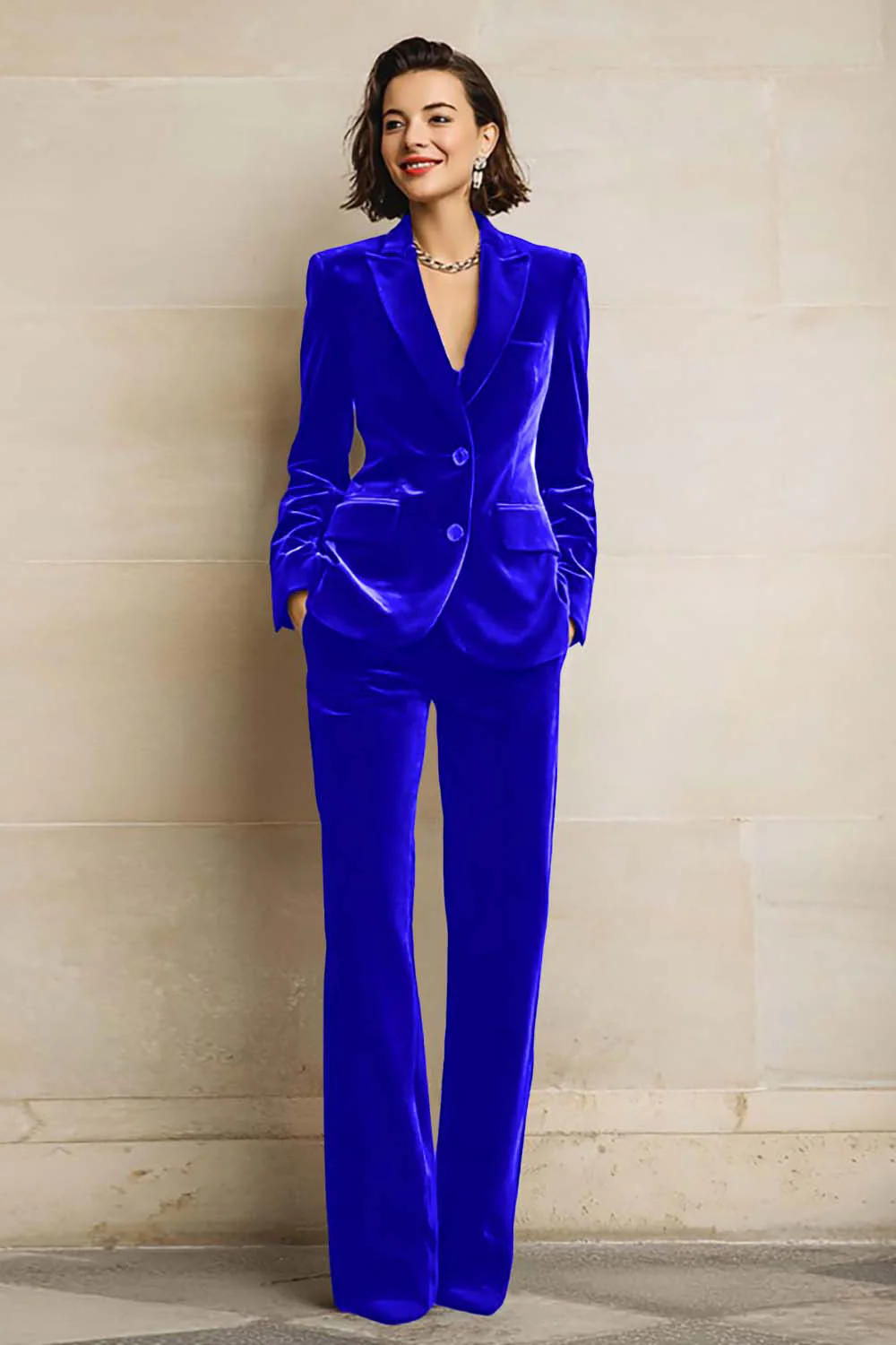 Velvet 2 Piece Plum Peak Lapel Single Breasted Women's Suits - Image 14