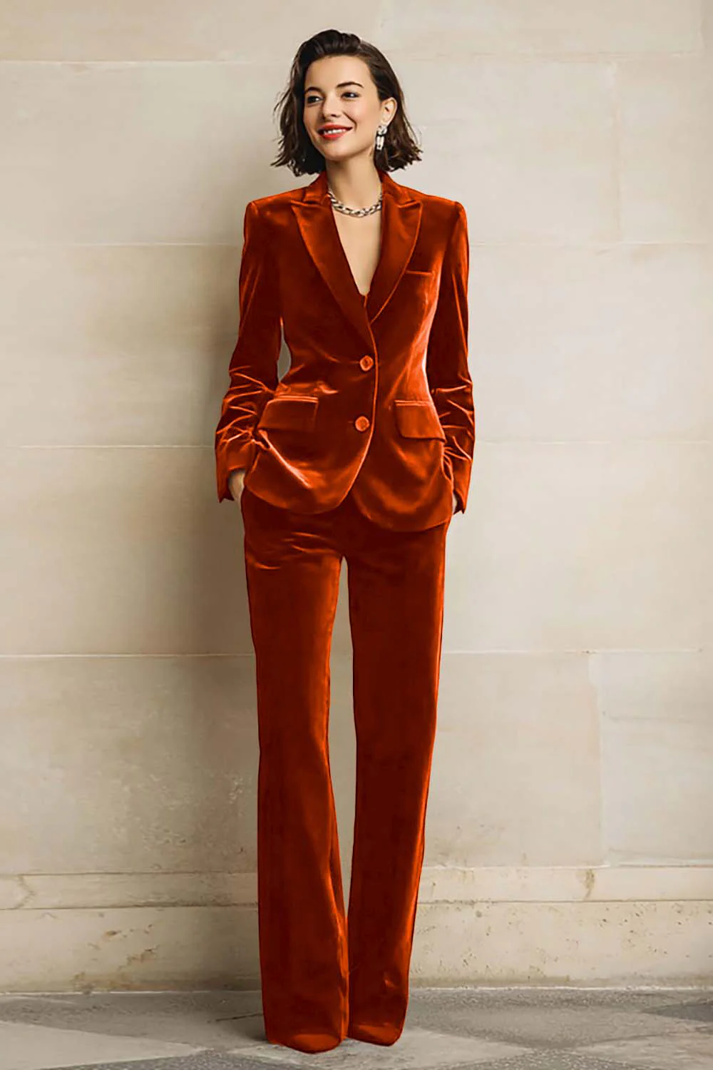 Velvet 2 Piece Plum Peak Lapel Single Breasted Women's Suits - Image 15