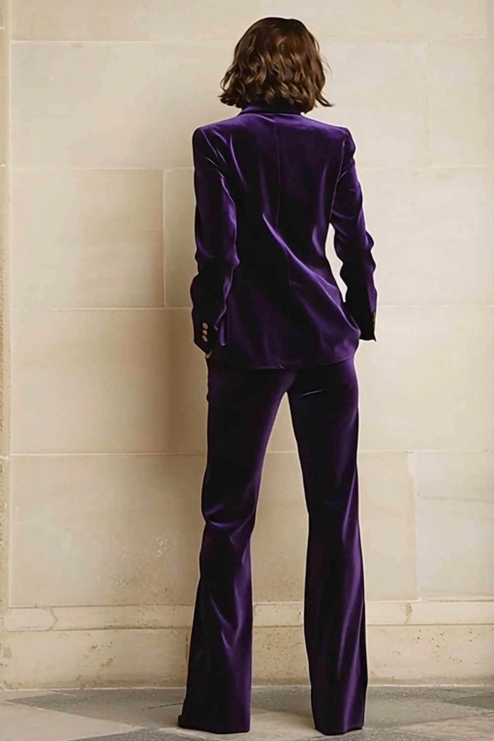 Velvet 2 Piece Plum Peak Lapel Single Breasted Women's Suits - Image 2