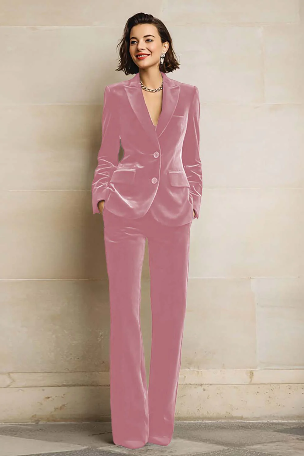 Velvet 2 Piece Plum Peak Lapel Single Breasted Women's Suits - Image 5