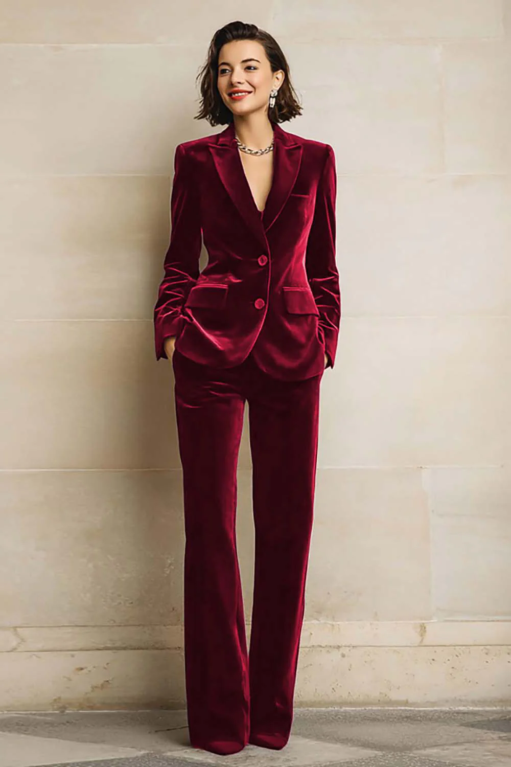Velvet 2 Piece Plum Peak Lapel Single Breasted Women's Suits - Image 6