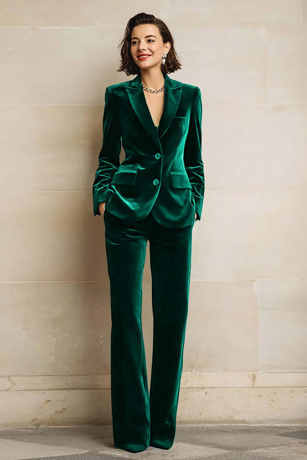 Velvet 2 Piece Plum Peak Lapel Single Breasted Women's Suits - Image 7