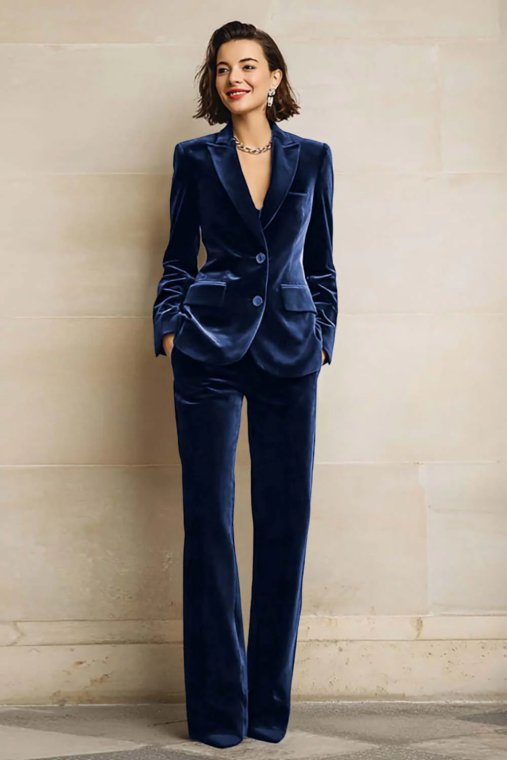 Velvet 2 Piece Plum Peak Lapel Single Breasted Women's Suits - Image 8