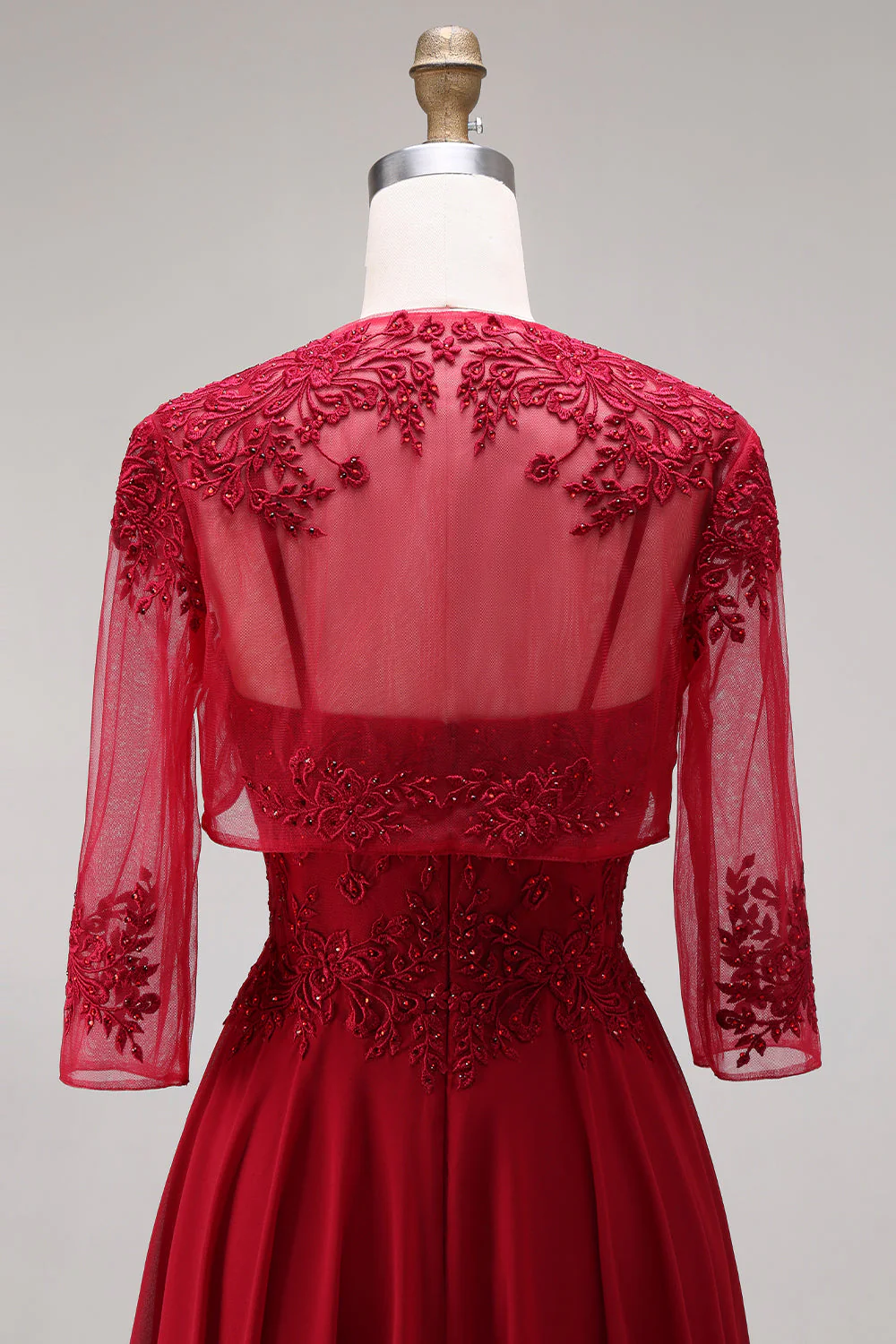 Velvet Burgundy A-Line Spaghetti Straps Long Mother of the Bride Dress - Image 10