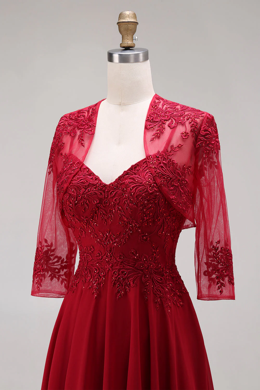 Velvet Burgundy A-Line Spaghetti Straps Long Mother of the Bride Dress - Image 11