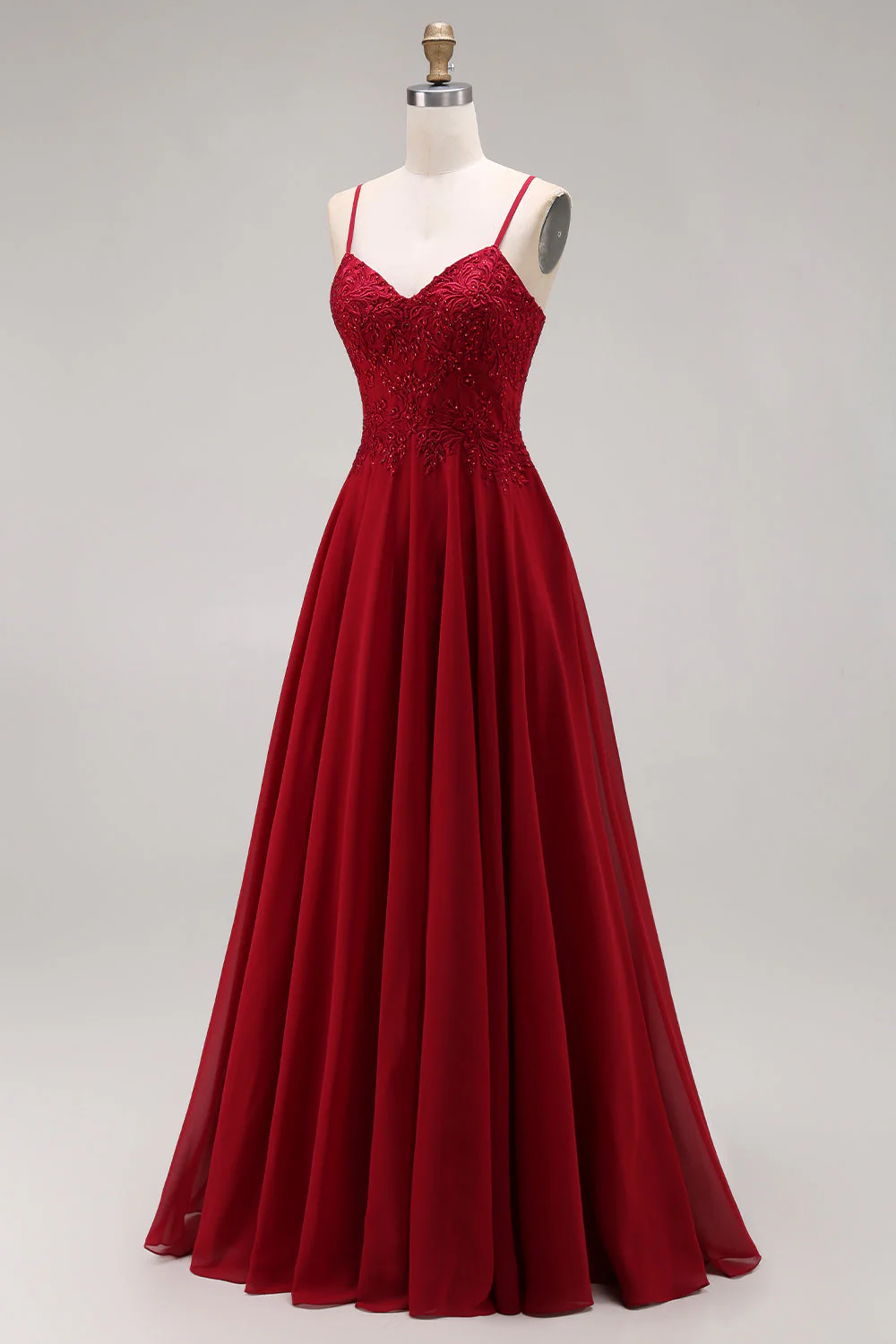 Velvet Burgundy A-Line Spaghetti Straps Long Mother of the Bride Dress - Image 3