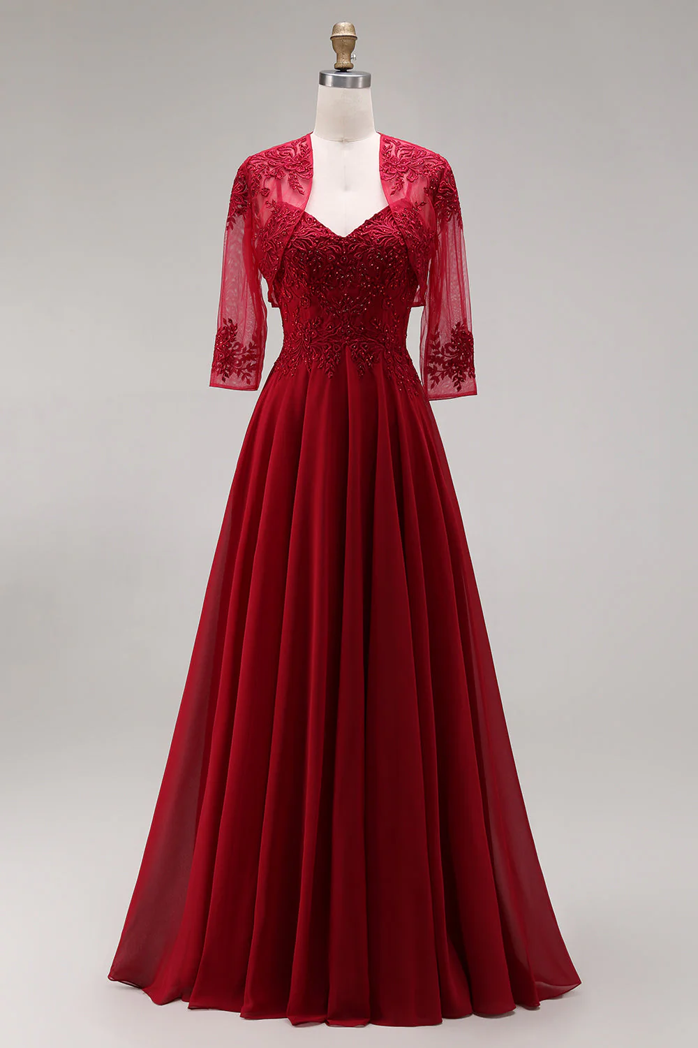 Velvet Burgundy A-Line Spaghetti Straps Long Mother of the Bride Dress - Image 4