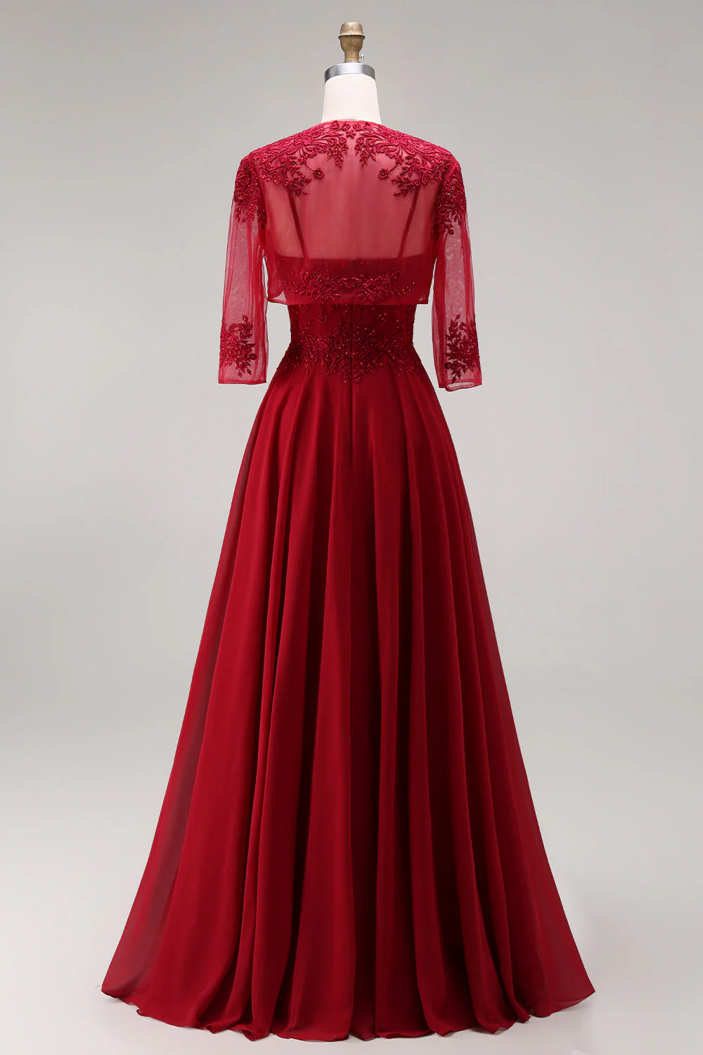 Velvet Burgundy A-Line Spaghetti Straps Long Mother of the Bride Dress - Image 5