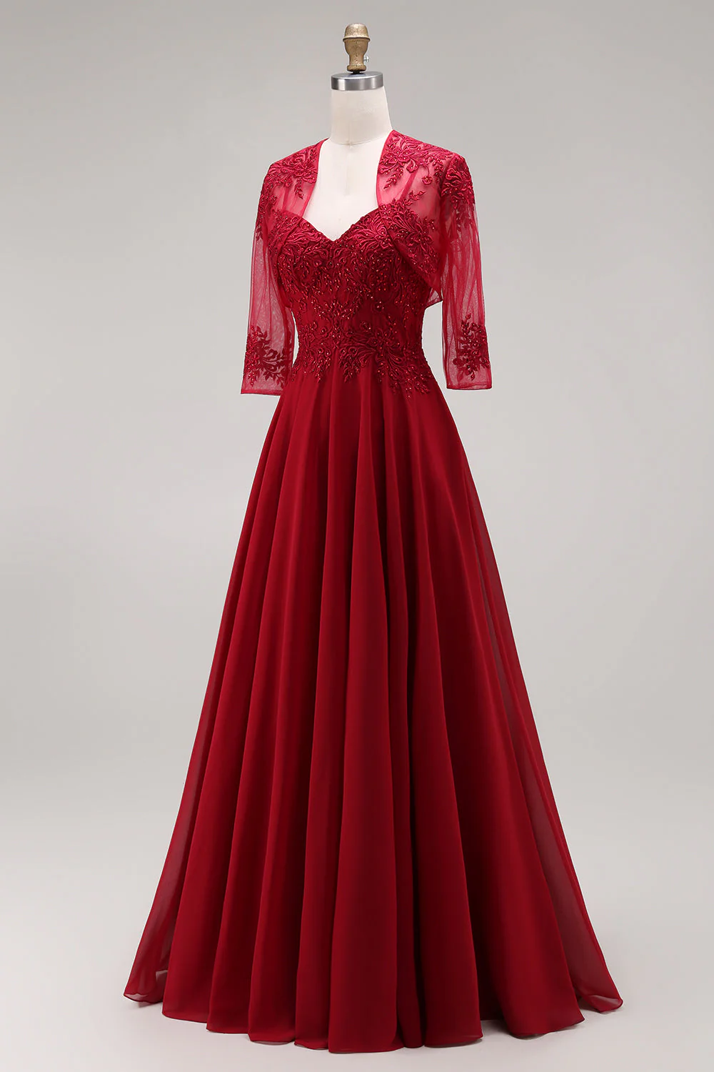 Velvet Burgundy A-Line Spaghetti Straps Long Mother of the Bride Dress - Image 6