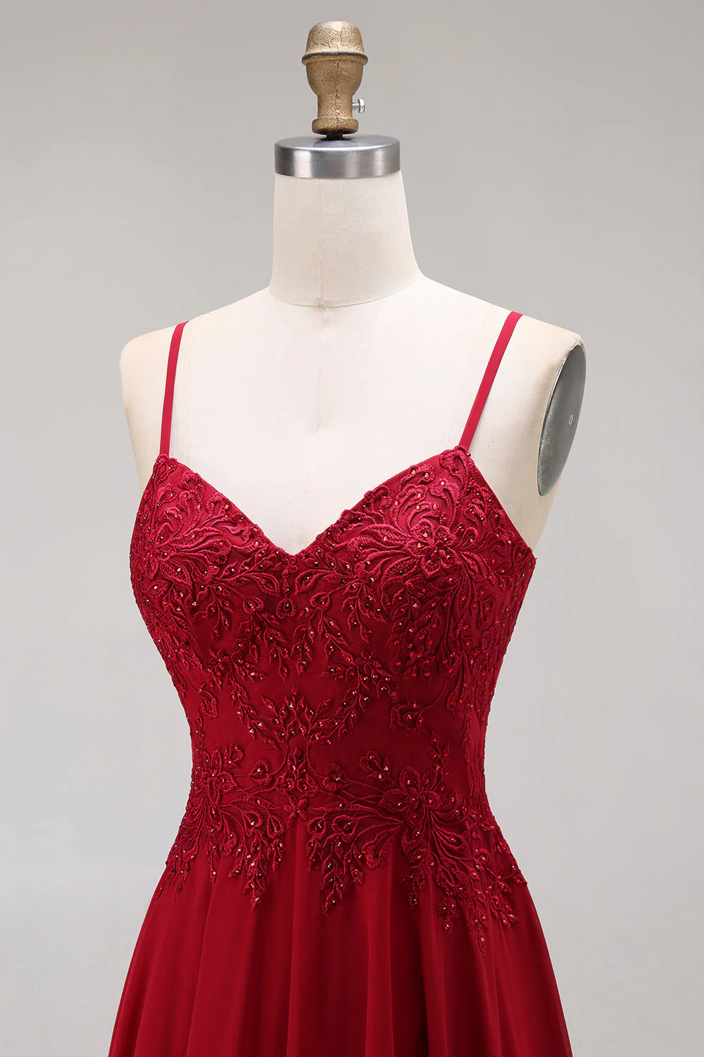Velvet Burgundy A-Line Spaghetti Straps Long Mother of the Bride Dress - Image 7