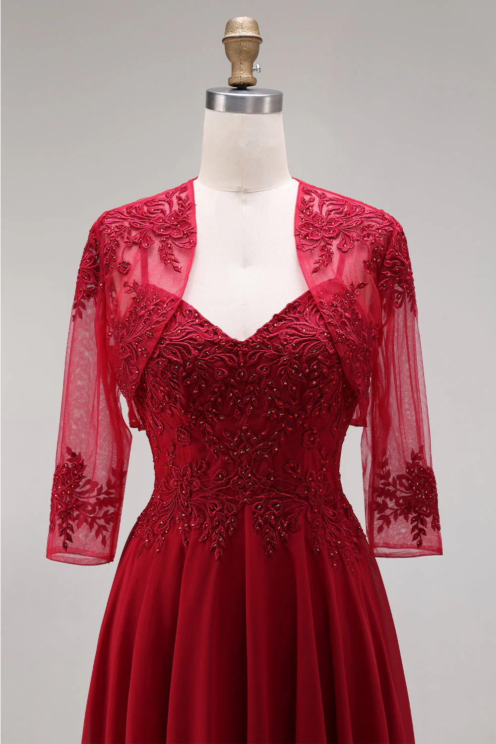 Velvet Burgundy A-Line Spaghetti Straps Long Mother of the Bride Dress - Image 9