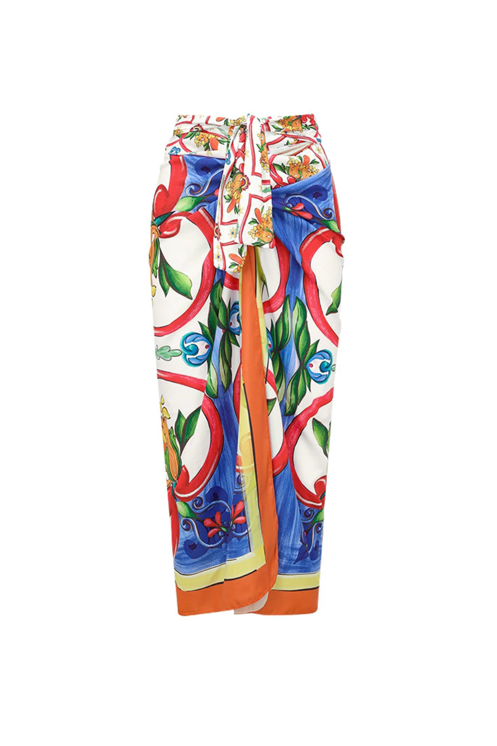 Vintage Orange Blue Print 2 Piece Swimwear with Cover Up - Image 3
