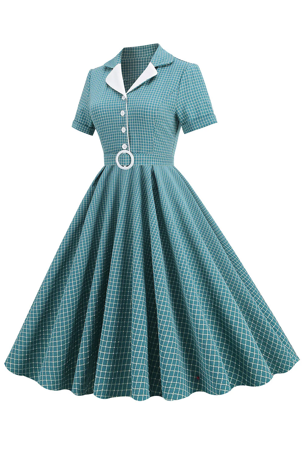 Vintage V Neck Blue Plaid 1950s Dress - Image 3