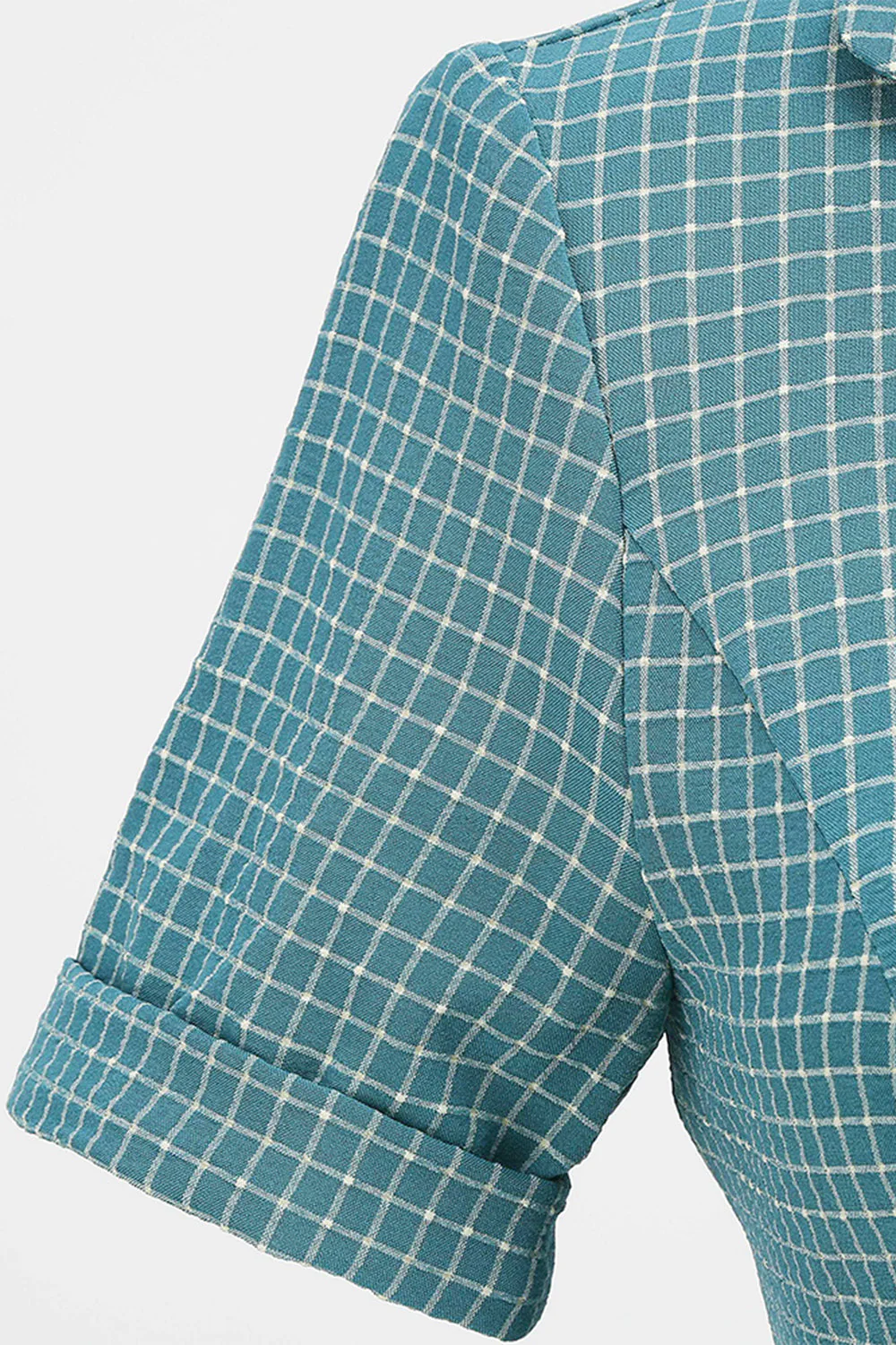 Vintage V Neck Blue Plaid 1950s Dress - Image 5
