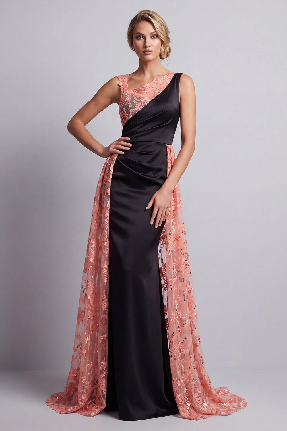 Black Mermaid Long Mother Of the Bride Dress with Cape - Image 3