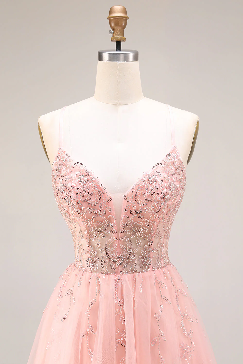 Watermelon Appliqued Corset Spaghetti Straps A Line Long Tulle Prom Dress - Image 4