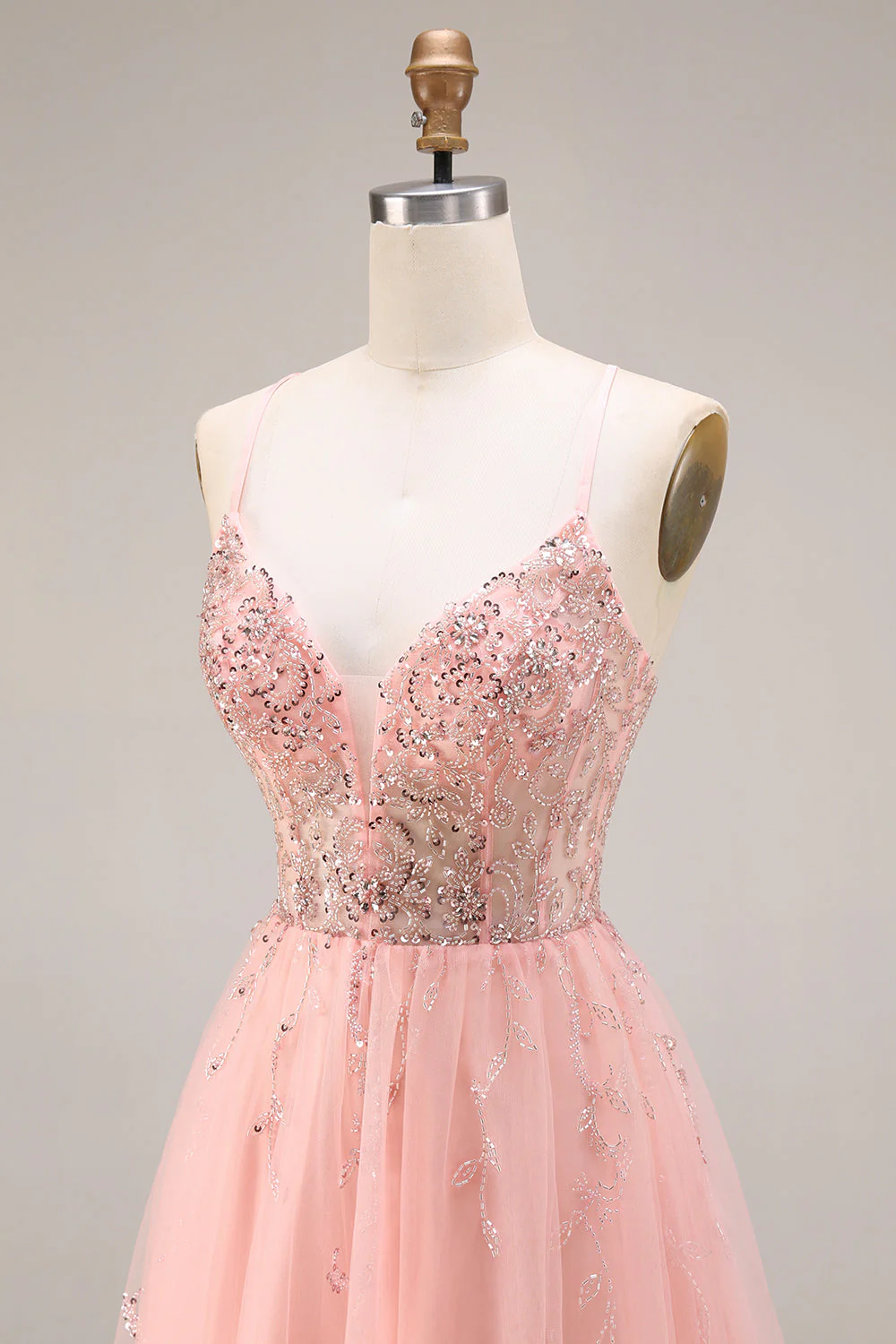 Watermelon Appliqued Corset Spaghetti Straps A Line Long Tulle Prom Dress - Image 6