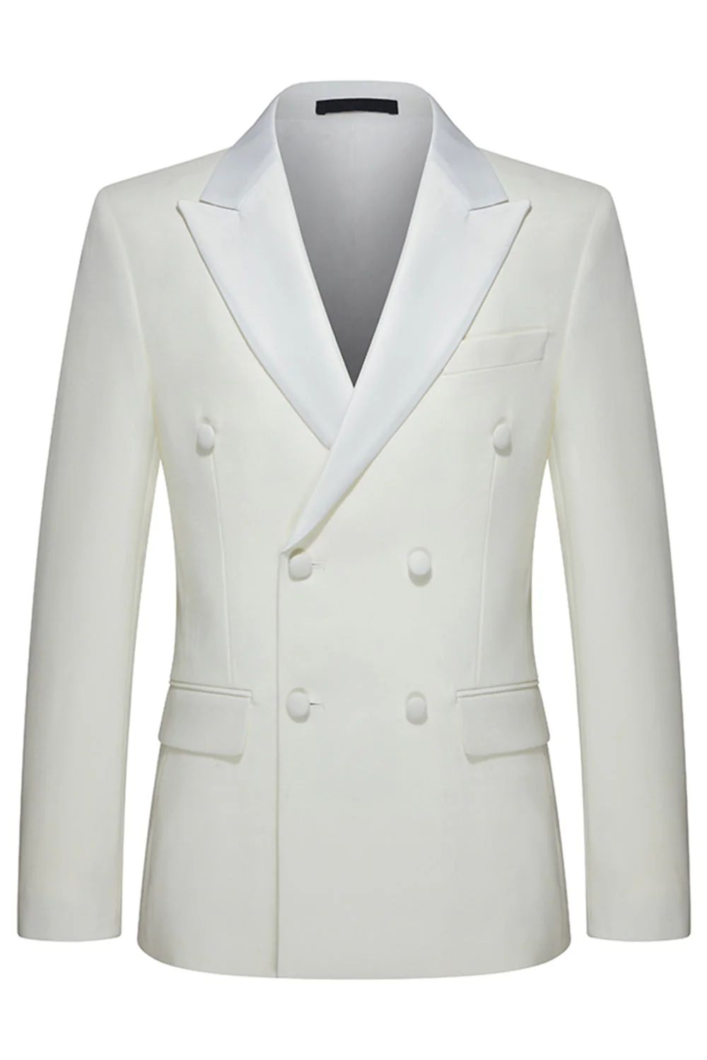 White 2 Piece Double Breasted Peak Lapel Men's Wedding Suits - Image 2