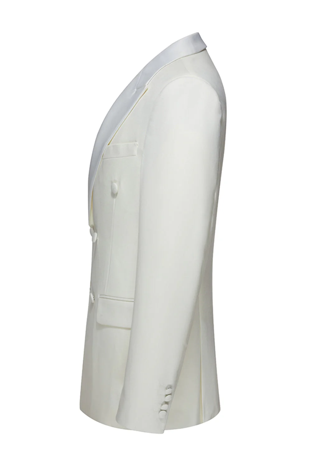 White 2 Piece Double Breasted Peak Lapel Men's Wedding Suits - Image 4