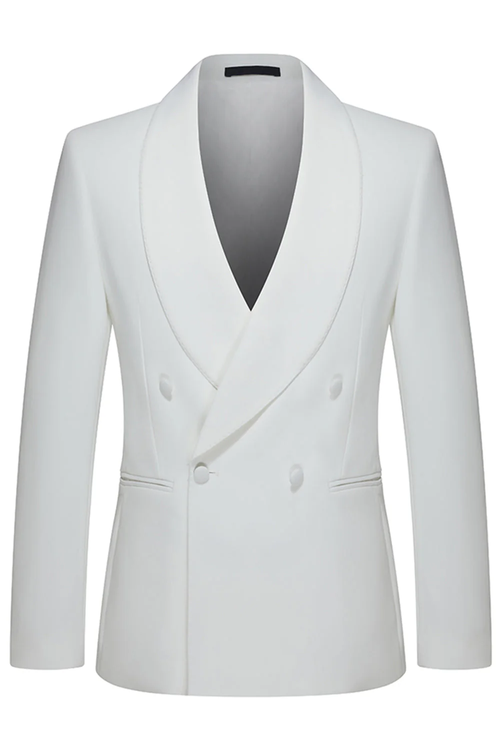 White 2 Piece Men's Shawl Lapel Double Breasted Wedding Suits - Image 2