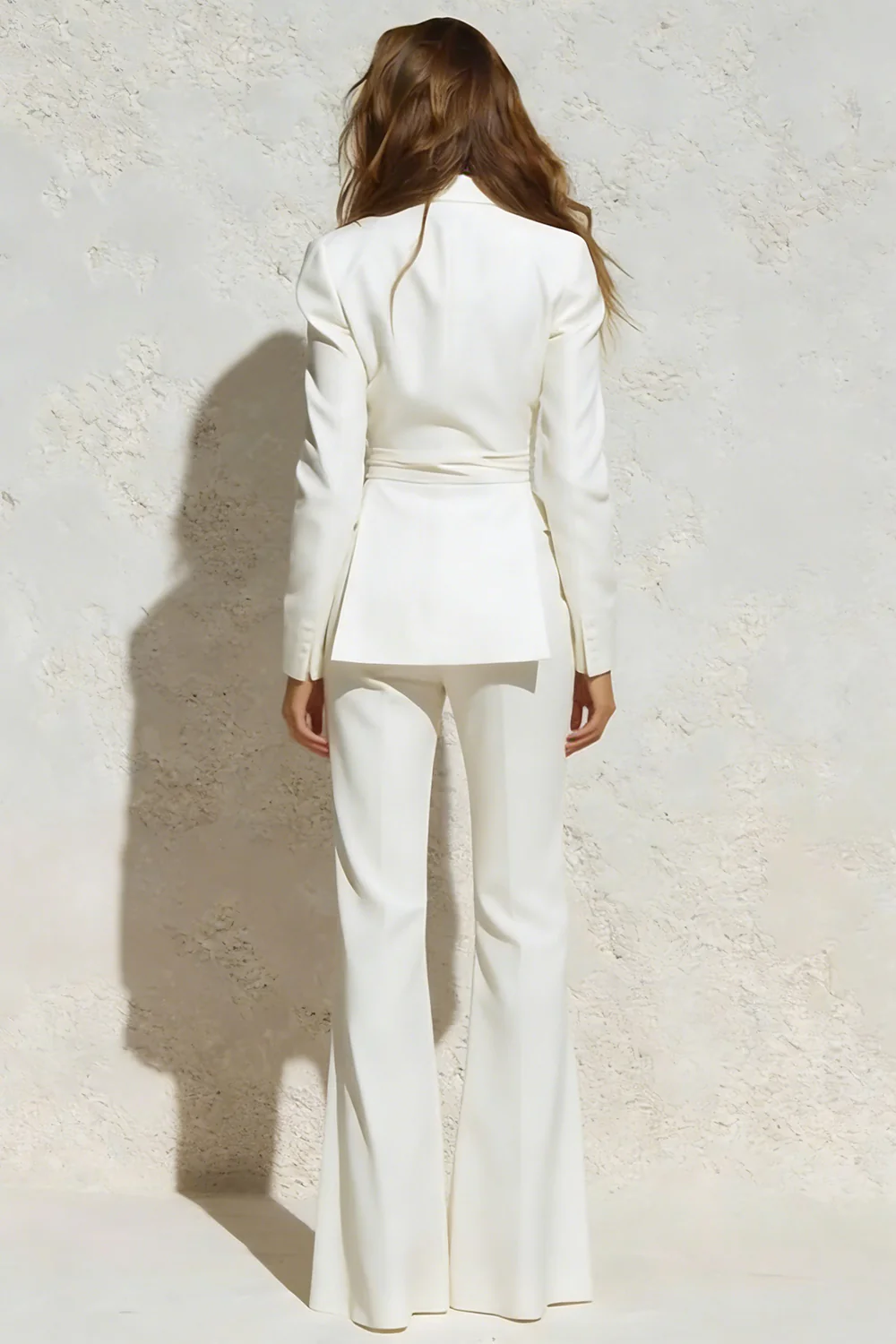 White 2 Piece Notched Lapel Ruched Business Suits with Sash - Image 2