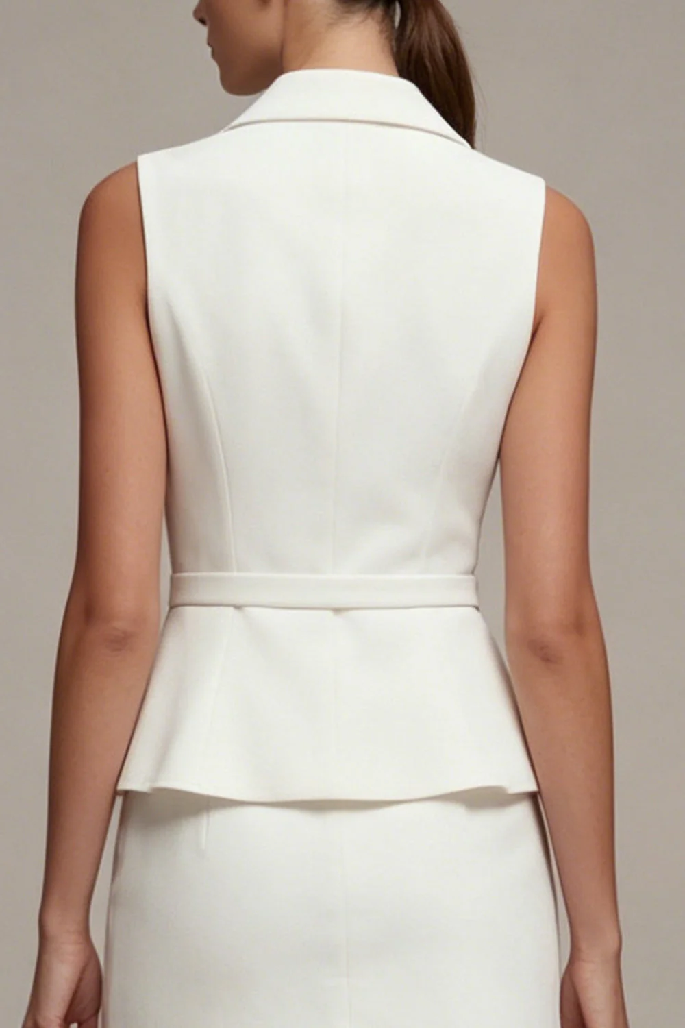 White 2 Piece Notched Lapel Single Breasted Business Dress - Image 5