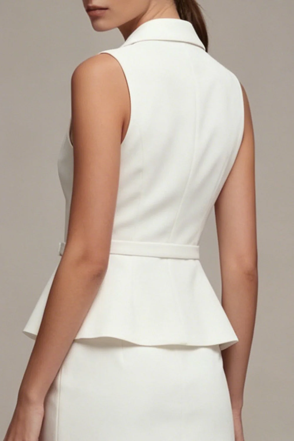 White 2 Piece Notched Lapel Single Breasted Business Dress - Image 6