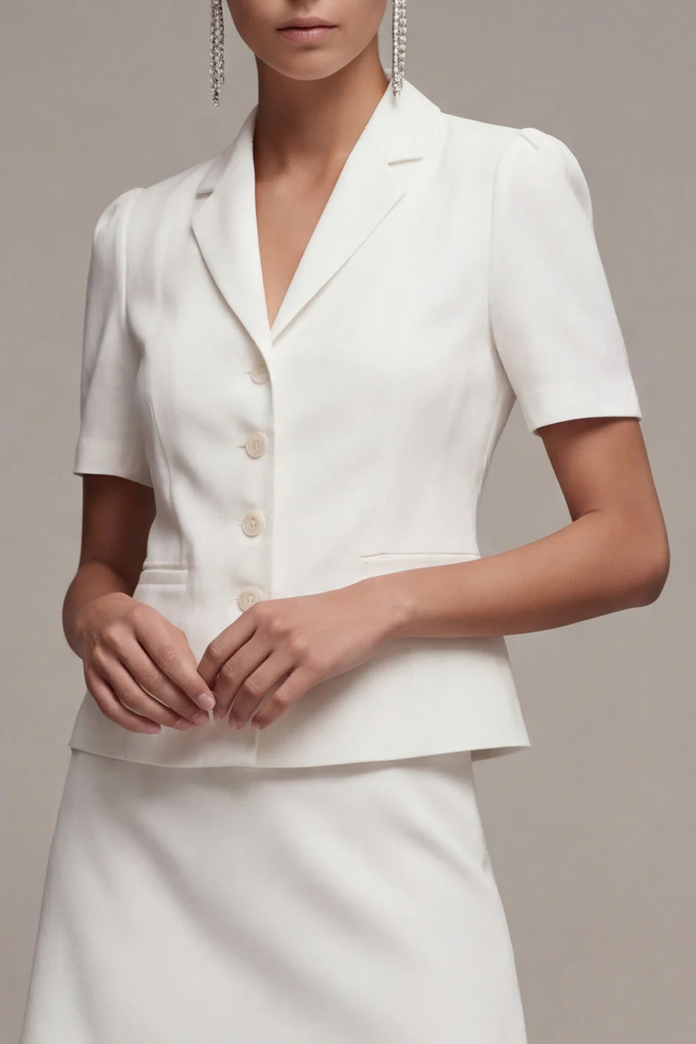 White 2 Piece Notched Lapel Single Breasted Short Work Dress - Image 3