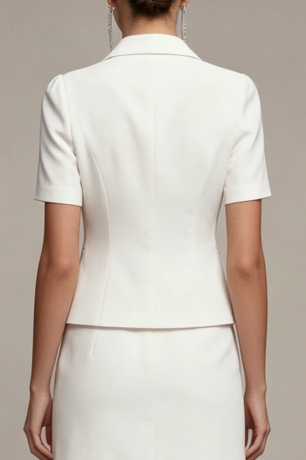 White 2 Piece Notched Lapel Single Breasted Short Work Dress - Image 4