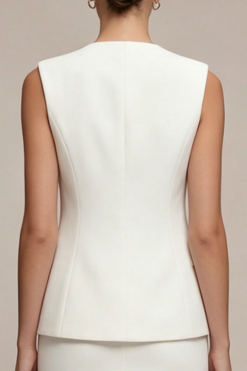 White 2 Piece Single Breasted Round Neck Short Work Dress - Image 4